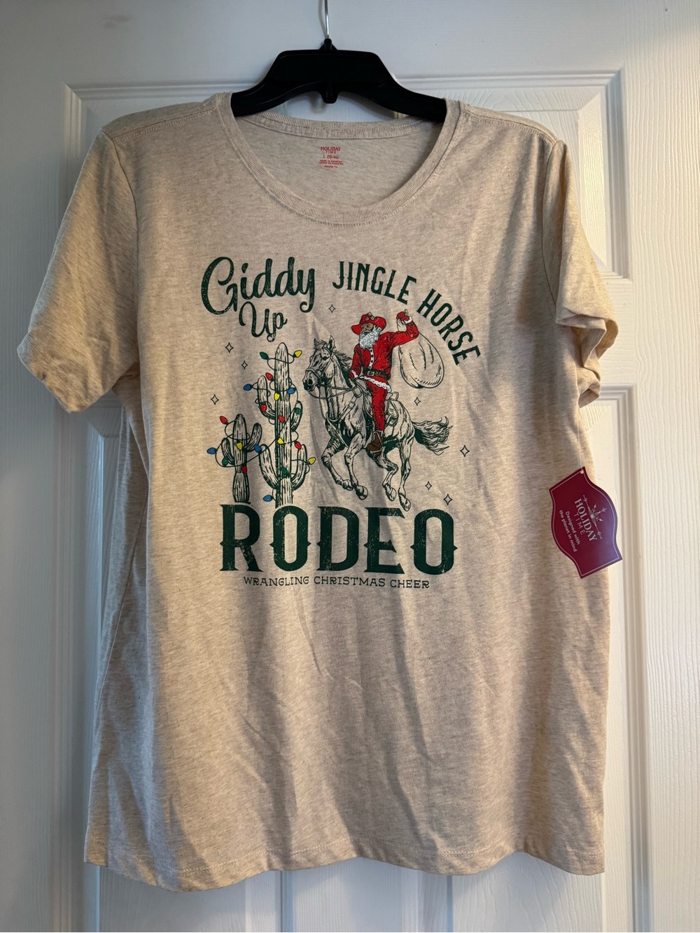 Holiday Time Beige Tee with Red Logo Print